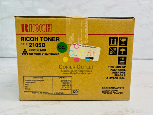 Genuine Ricoh AFICIO 250 Black Toner Type 2105D, 889613 (6 Bottles)