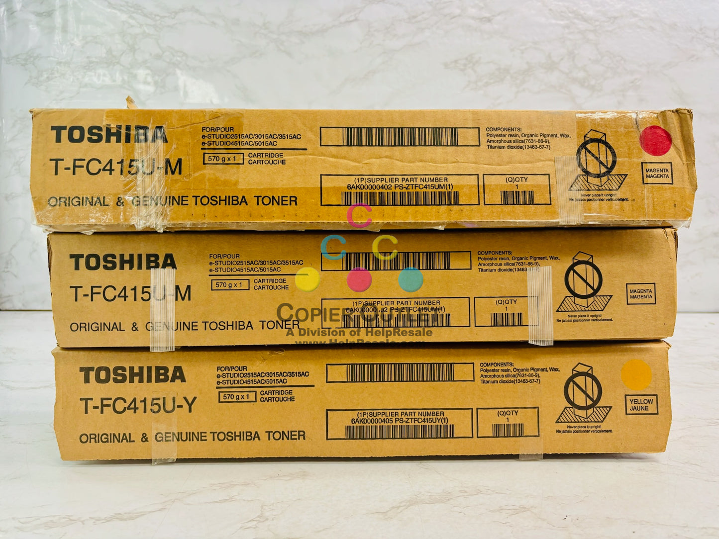 3 Open Genuine Toshiba E STUDIO 2515AC, 3015AC Magenta & Yellow Toner T-FC415