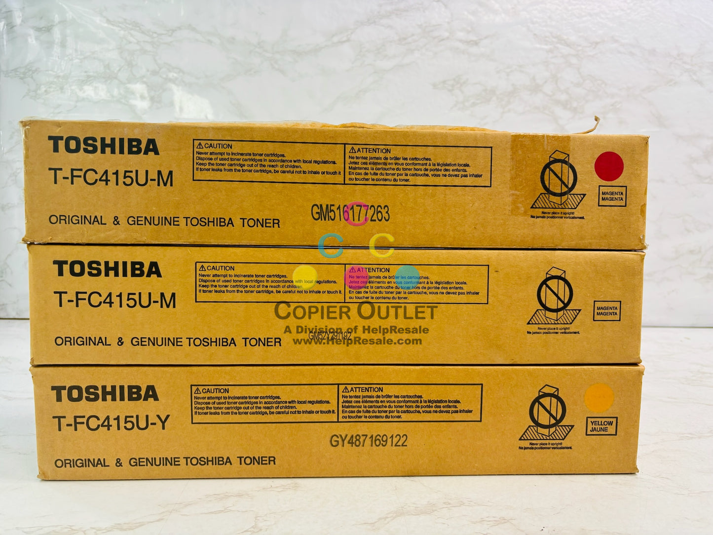 3 Open Genuine Toshiba E STUDIO 2515AC, 3015AC Magenta & Yellow Toner T-FC415