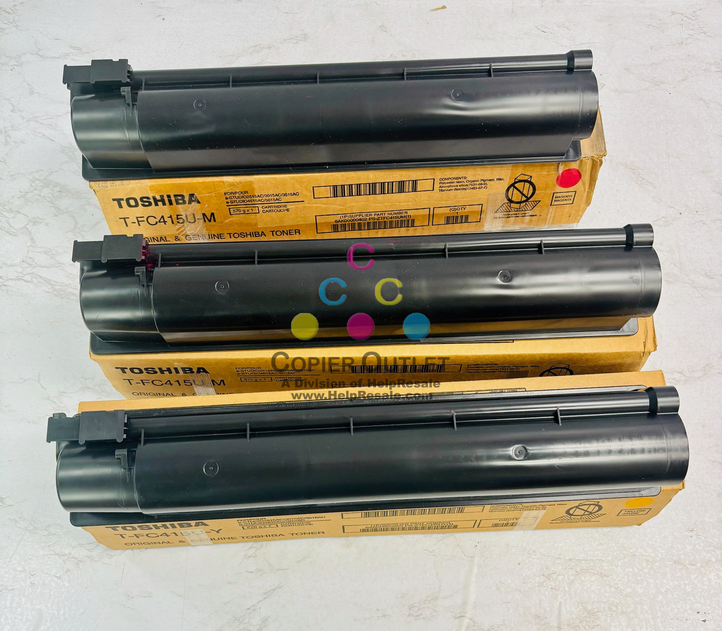 3 Open Genuine Toshiba E STUDIO 2515AC, 3015AC Magenta & Yellow Toner T-FC415