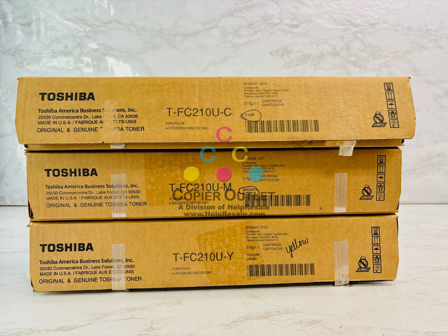 3 Open Genuine Toshiba E STUDIO 2010AC, 2510AC Cyan,Magenta,Yellow Toner T-FC210U