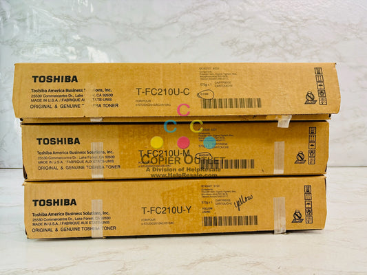 3 Open Genuine Toshiba E STUDIO 2010AC, 2510AC Cyan,Magenta,Yellow Toner T-FC210U