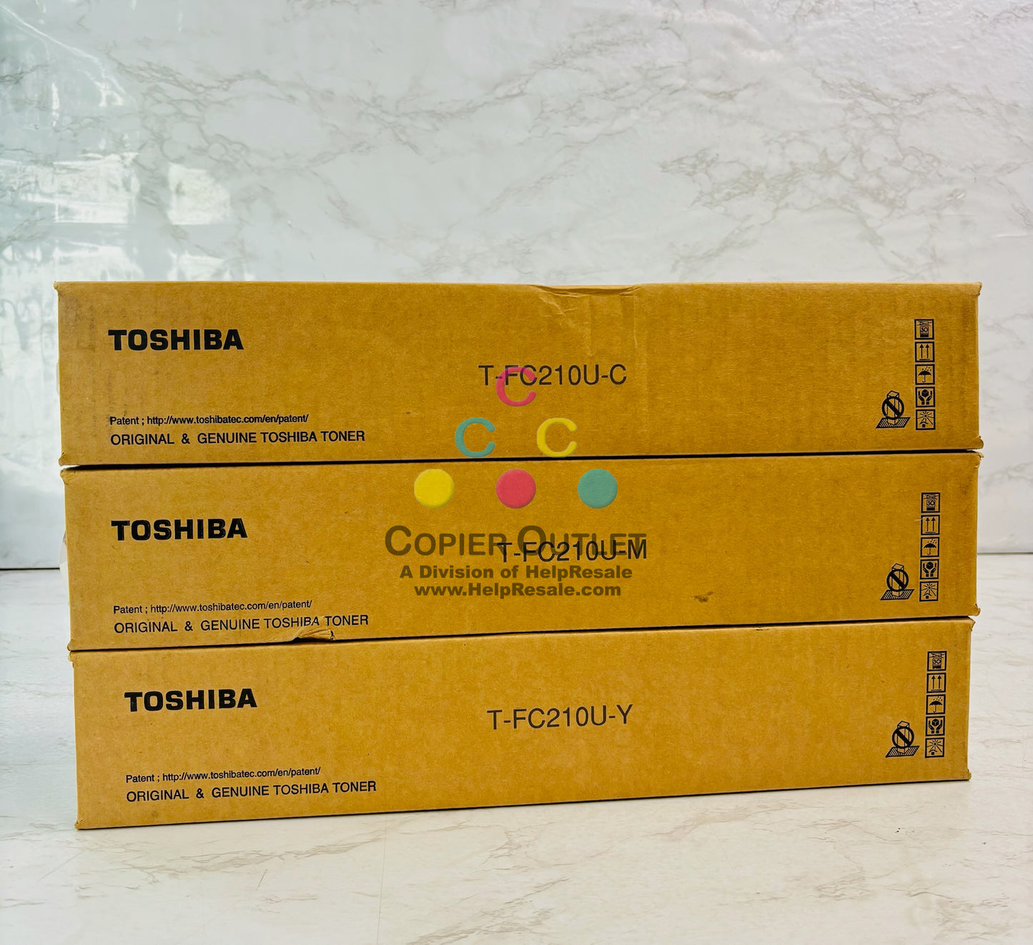 3 Open Genuine Toshiba E STUDIO 2010AC, 2510AC Cyan,Magenta,Yellow Toner T-FC210U