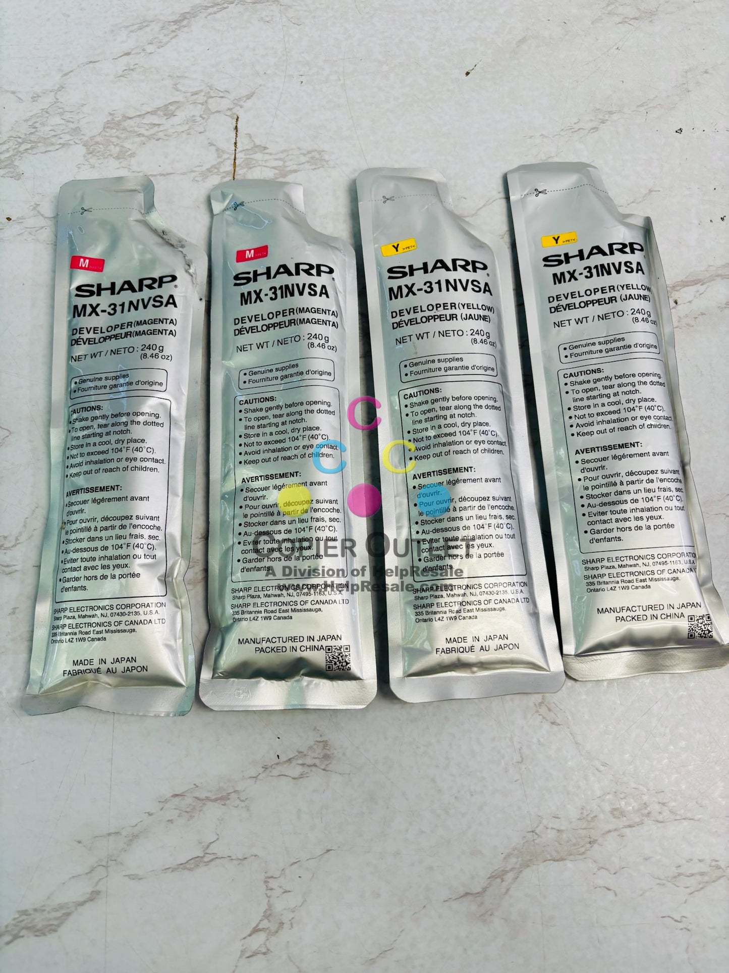 4 Genuine Sharp  MX-2600N, MX-3100N Magenta & Yellow Developer MX-31NVSA