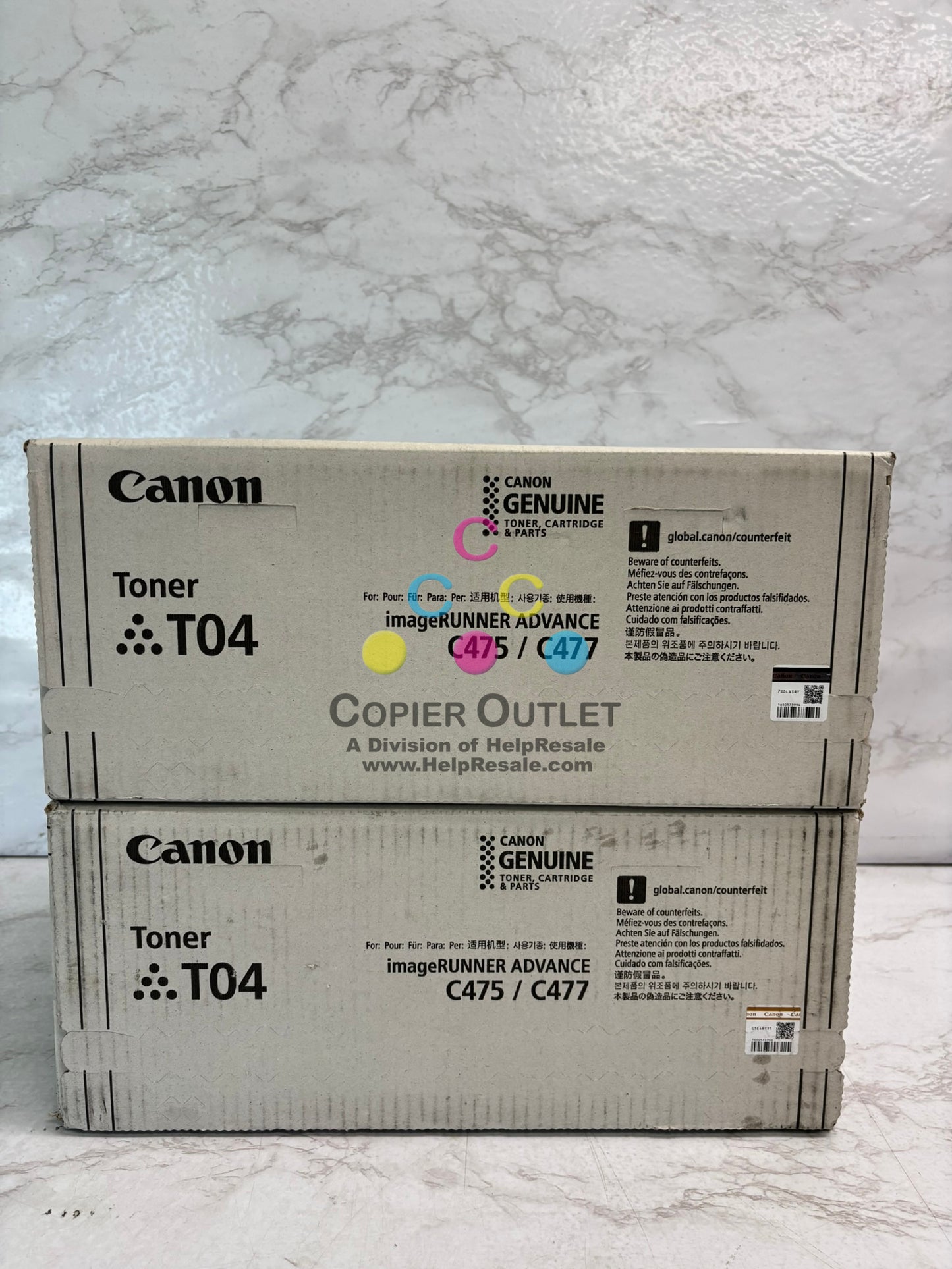 2 Genuine Canon iR Advance C475, C477 Mag & Yellow Toner T04, 2977C001, 2978C001