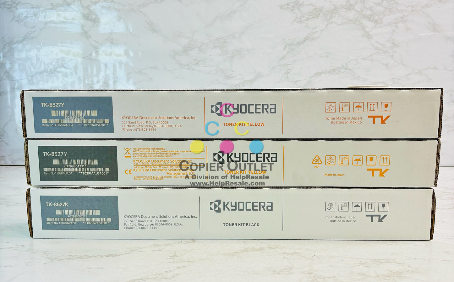 3 Genuine Kyocera TASKalfa 3552ci, 3553ci Yellow & Black Toner TK-8527