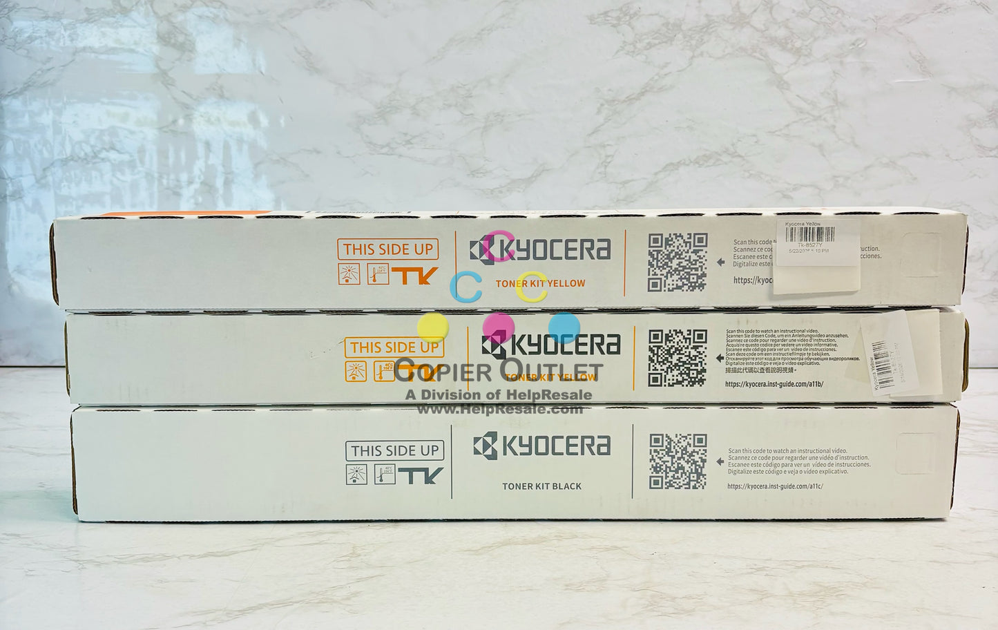 3 Genuine Kyocera TASKalfa 3552ci, 3553ci Yellow & Black Toner TK-8527