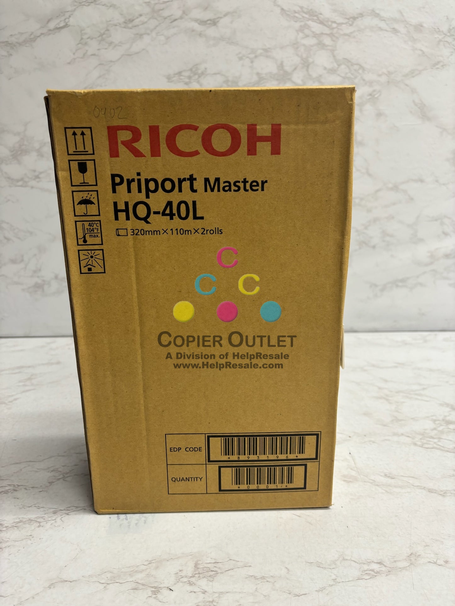Genuine Ricoh DX4542, DX4545, JP4500 Priport Master HQ-40L, 893196 CPMT23 (2 Rolls)