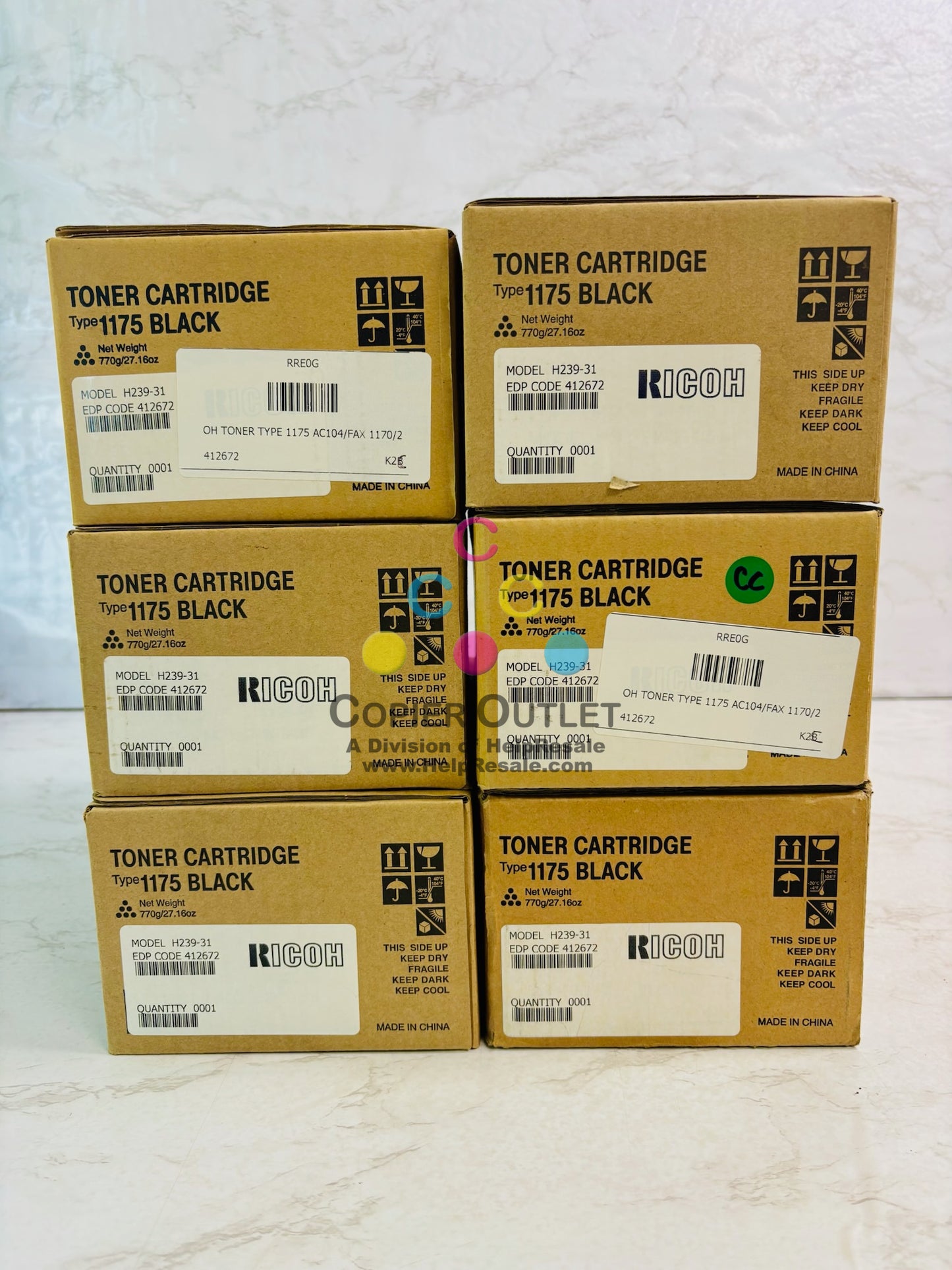 6 Genuine Ricoh Aficio FX16  FAX 1130L Black Toner 412672 H239-31 Type 1175