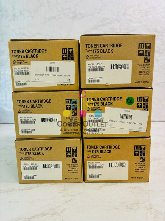 6 Genuine Ricoh Aficio FX16  FAX 1130L Black Toner 412672 H239-31 Type 1175