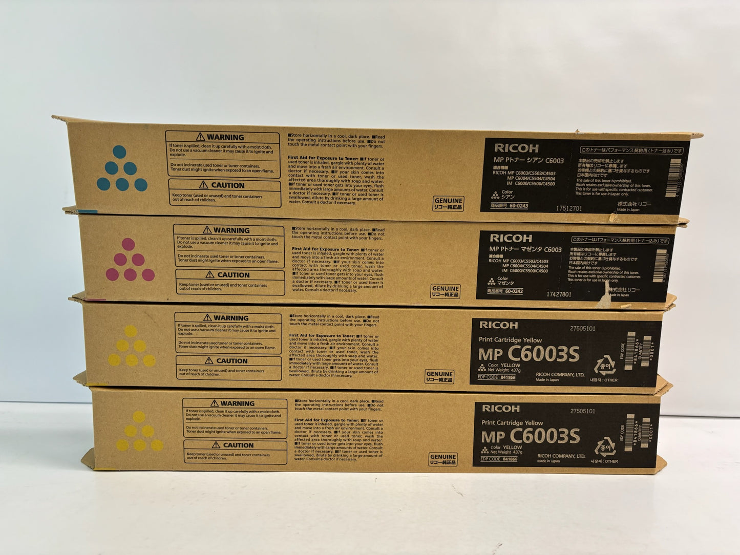 4 Genuine Ricoh MPC6003, C6003 CMYY Toners 841866, 60-0242, 60-0243