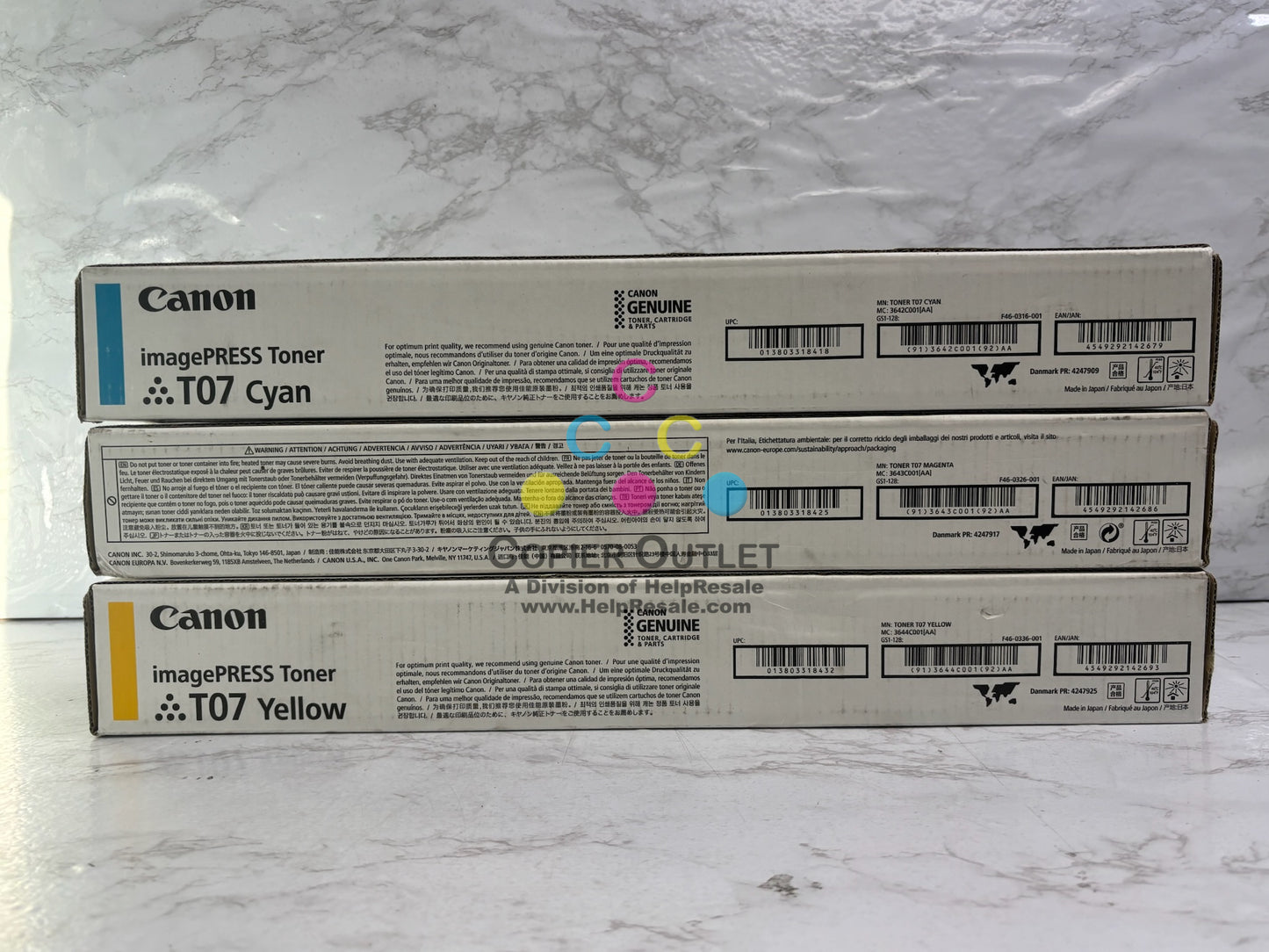 3 Genuine Canon C165,C170,C265 T07 CMY 3642C001, 3643C001, 3644C001 Toners