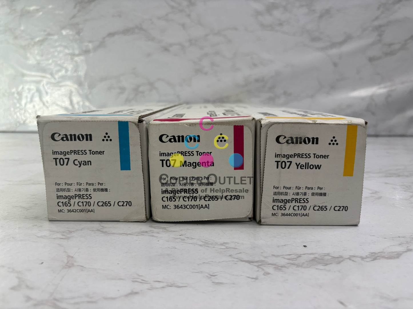 3 Genuine Canon C165,C170,C265 T07 CMY 3642C001, 3643C001, 3644C001 Toners