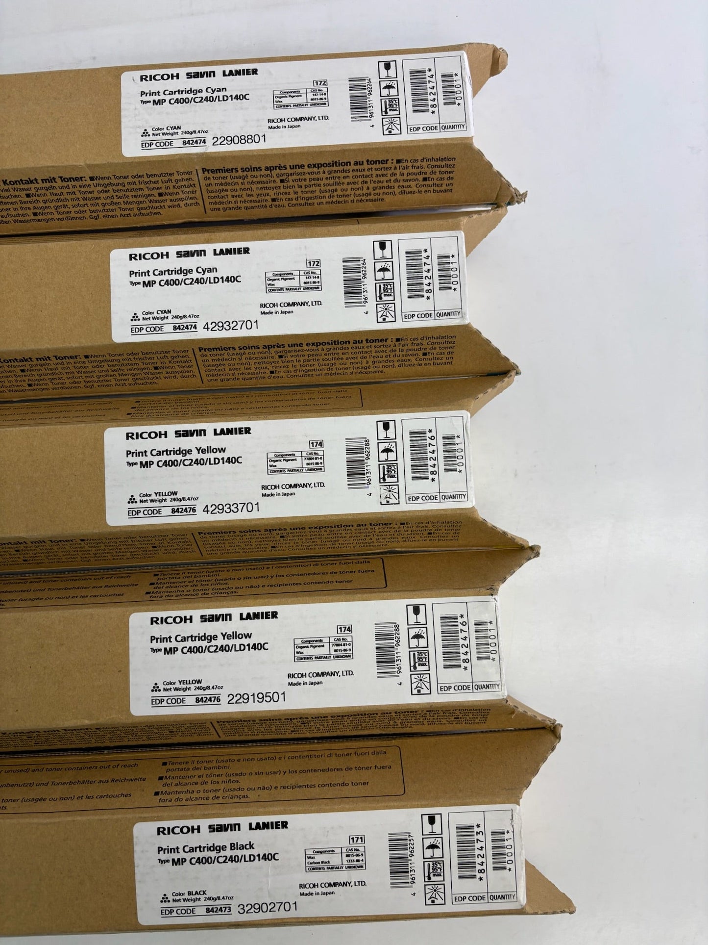 5 Genuine Ricoh MPC400,C240,LD140C CCYYK Toners 842473, 842474, 842476