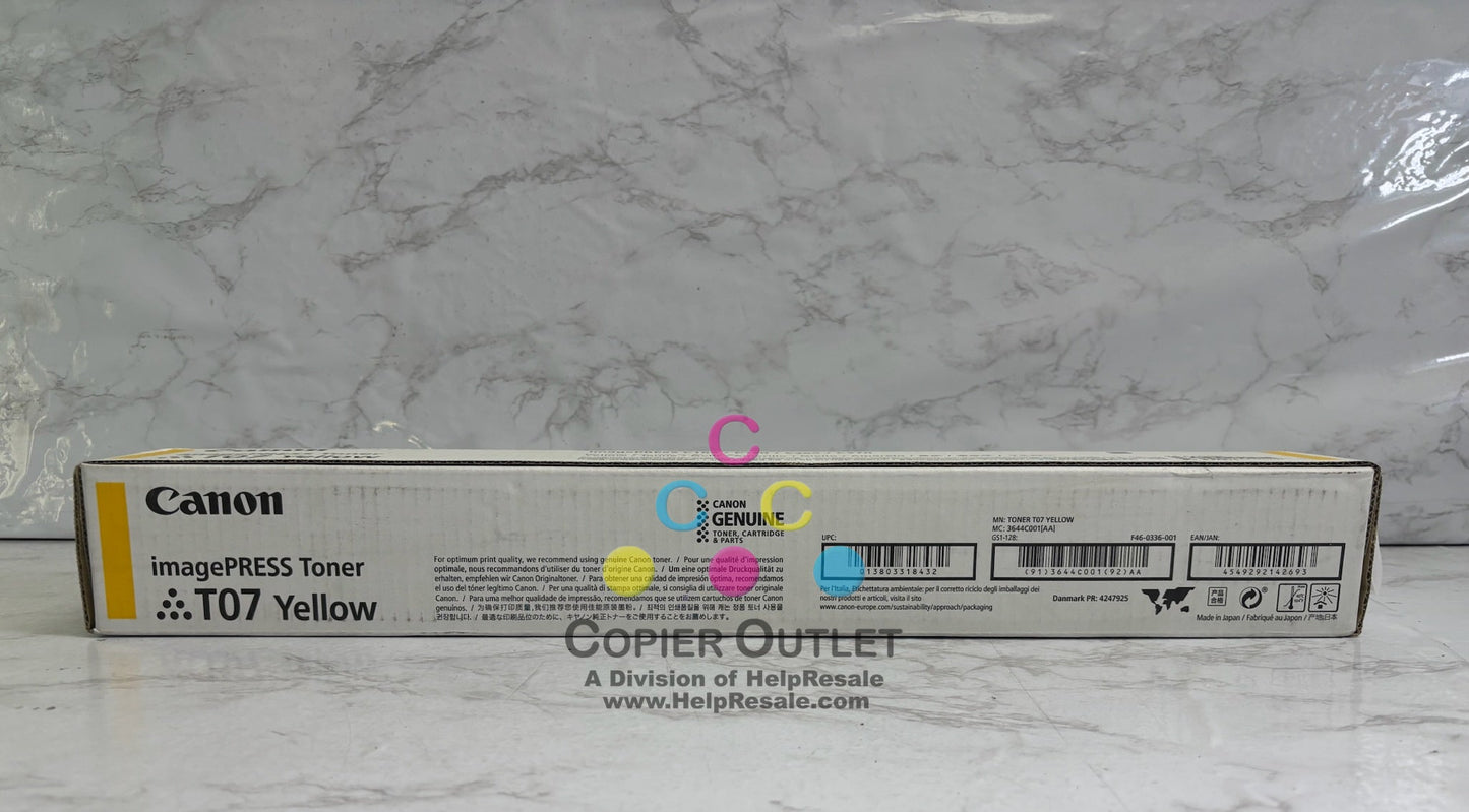 Genuine Canon imagePRESS Lite C165,C170,C265,C270 Yellow Toner T07Y 3644C001(AA)