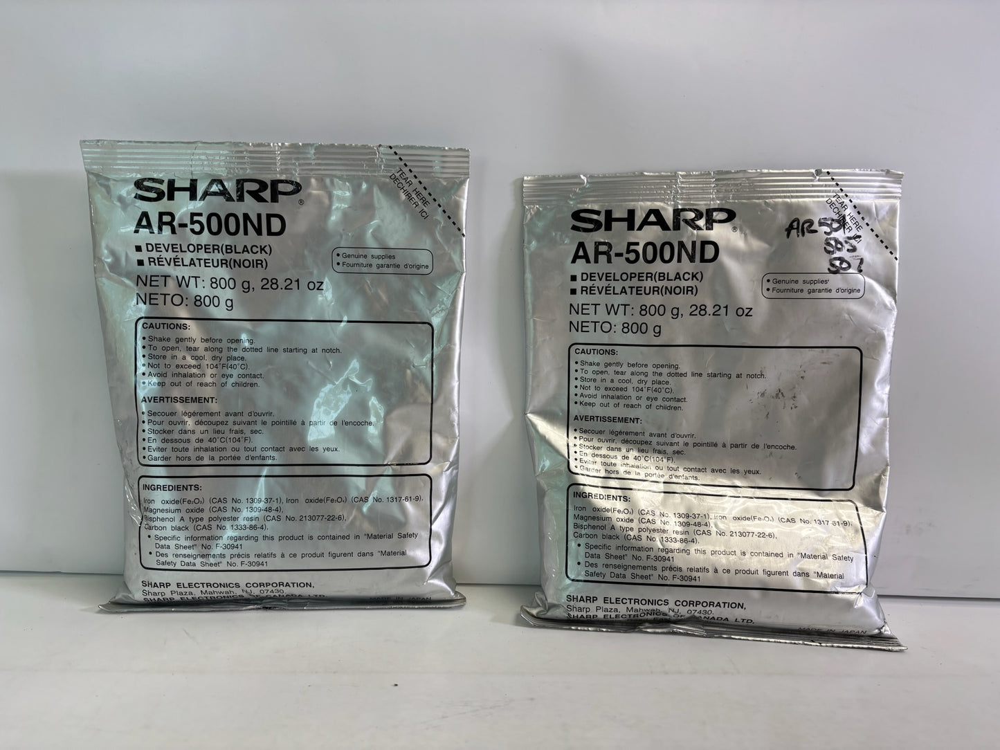 2 New Genuine Sharp AR 501, 505, 507 Black Developers AR-500ND AR500ND