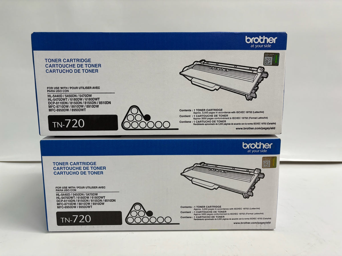 2 Genuine Brother HL-5440D, 5470, 6180 Black Toner TN-720 TN720