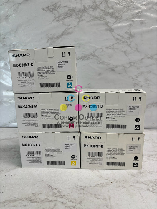 5 OEM Sharp MXC300P,MX303W,MX304W CMYKK Toners MX-C30NT-CMY, MX-C30NT-B