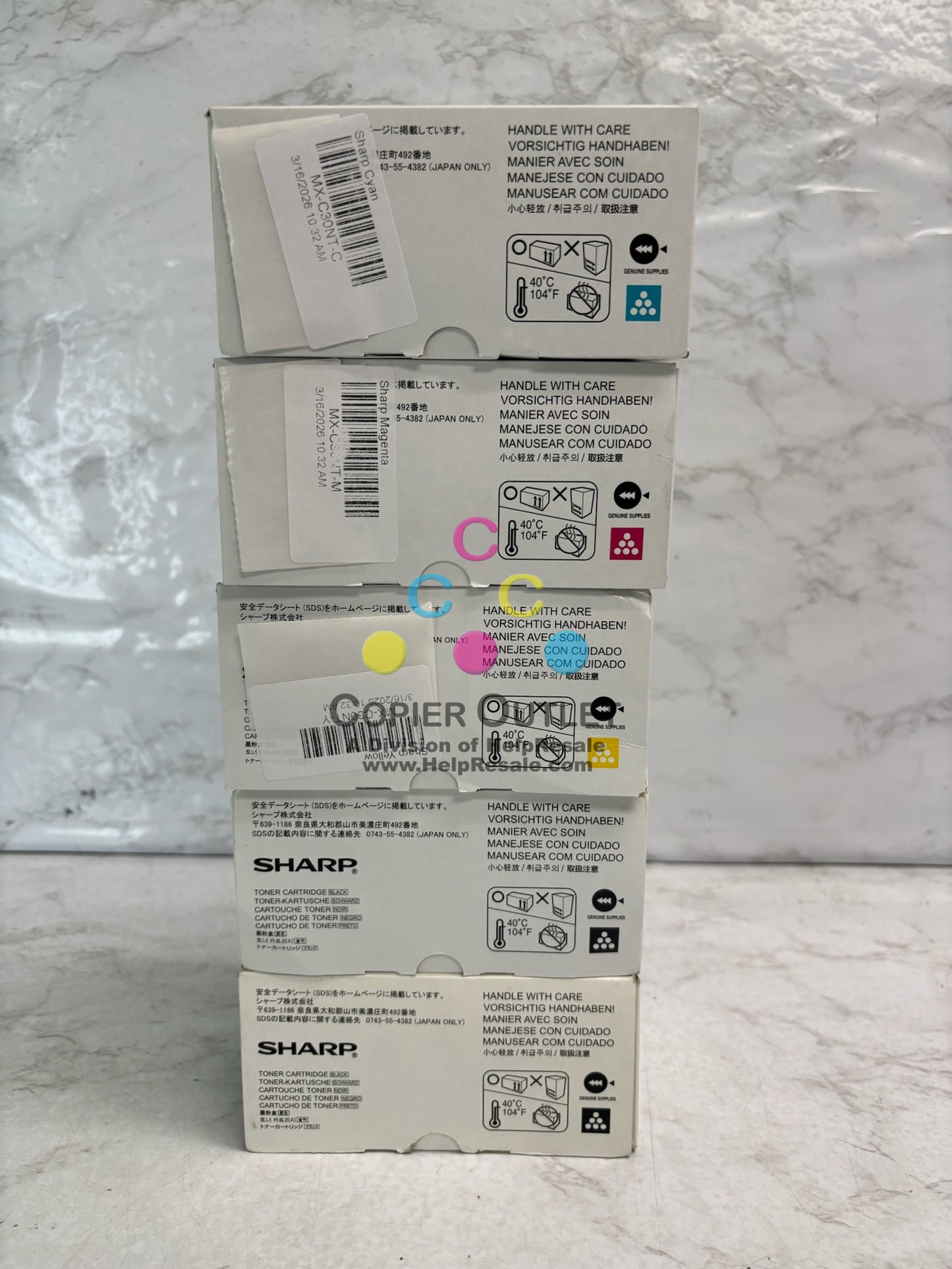 5 OEM Sharp MXC300P,MX303W,MX304W CMYKK Toners MX-C30NT-CMY, MX-C30NT-B