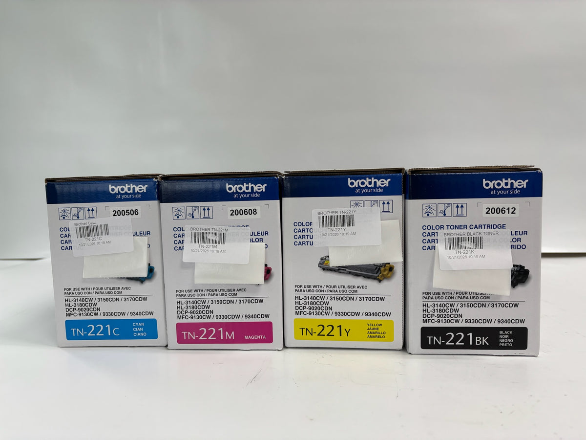 4 Genuine Brother HL-3140CW Cyan, Magenta, Yellow & Black TN-221 CMYK Toners