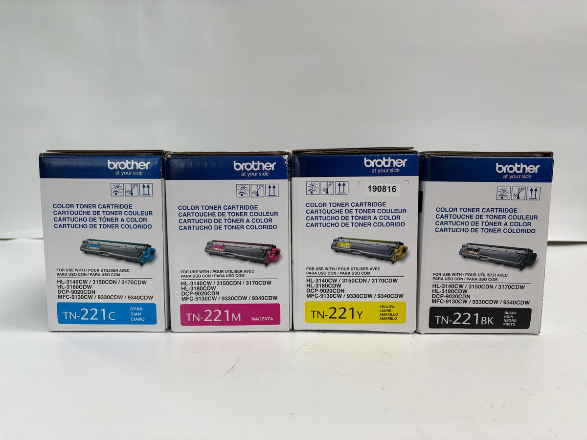 4 Genuine Brother HL-3140CW Cyan, Magenta, Yellow & Black TN-221 CMYK Toners