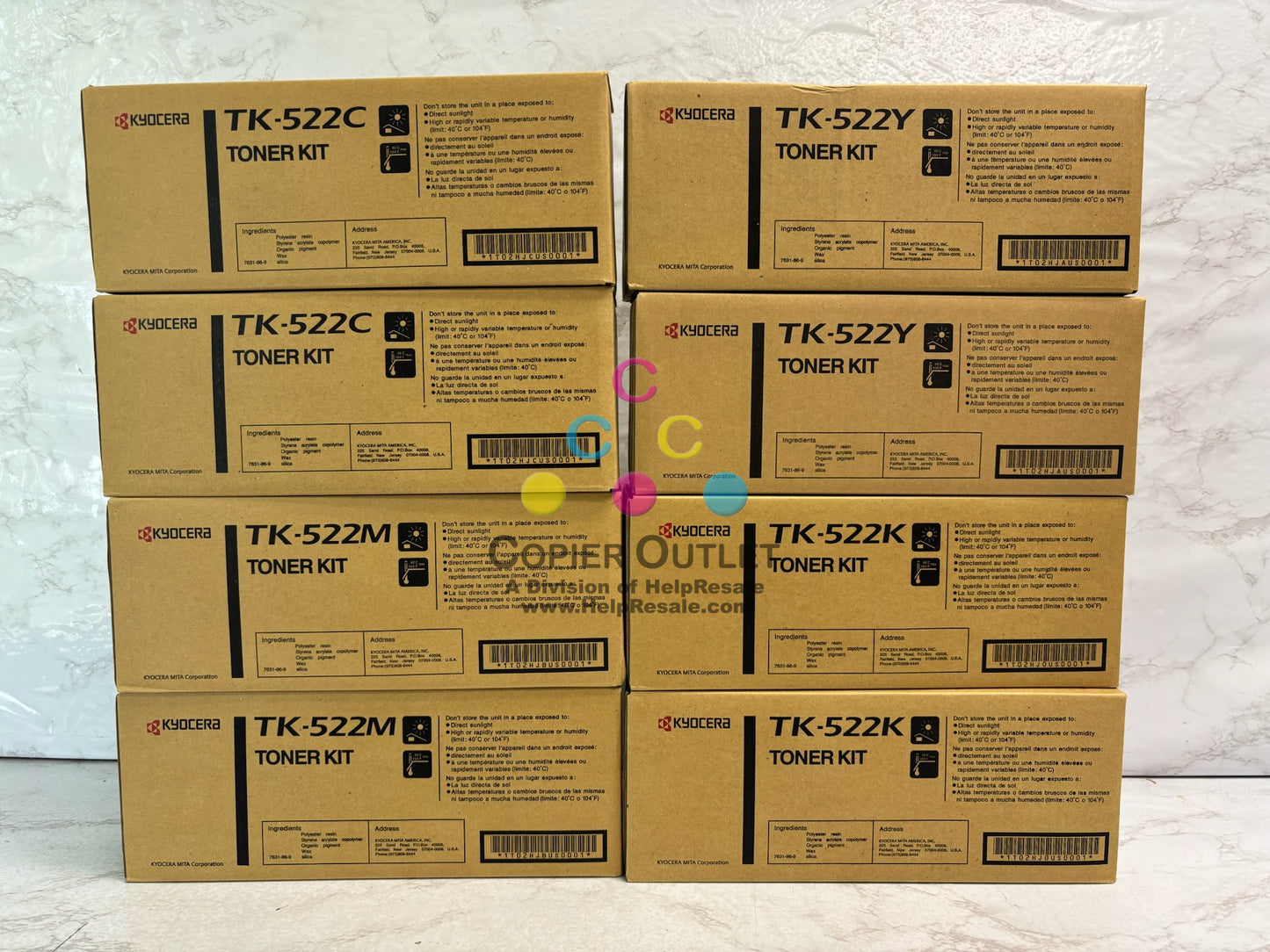 8 Genuine Kyocera C5015N Cyan Mag, Yellow & Black Toners TK522 TK-522 CMYK Toners