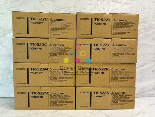 8 Genuine Kyocera C5015N Cyan Mag, Yellow & Black Toners TK522 TK-522 CMYK Toners