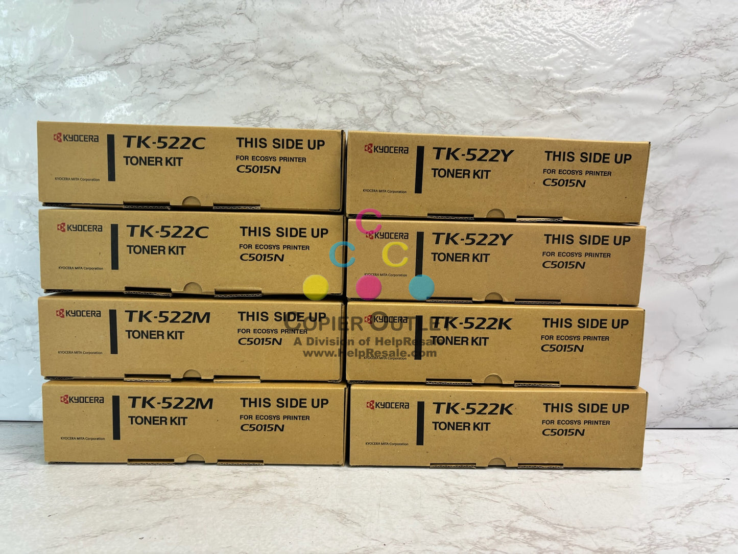 8 Genuine Kyocera C5015N Cyan Mag, Yellow & Black Toners TK522 TK-522 CMYK Toners
