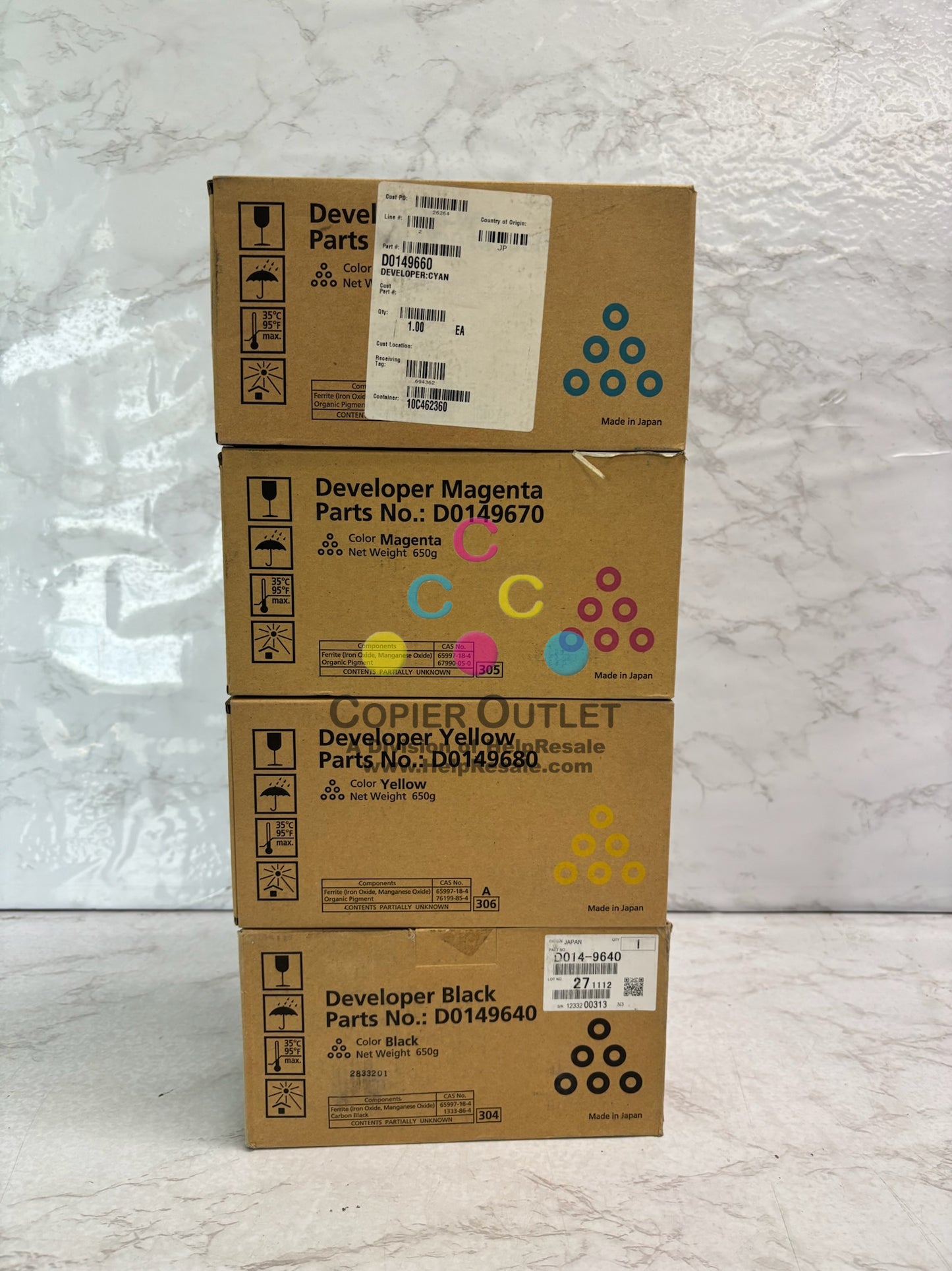 4 Genuine Ricoh MPC6000,7500 CMYK Developers D014-9640,9660,9670,9680