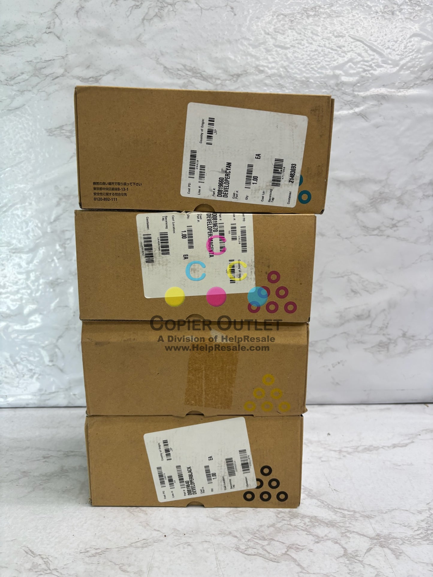 4 Genuine Ricoh MPC6501, 7501 CMYK Developers D081-9640,9660,9670,9680