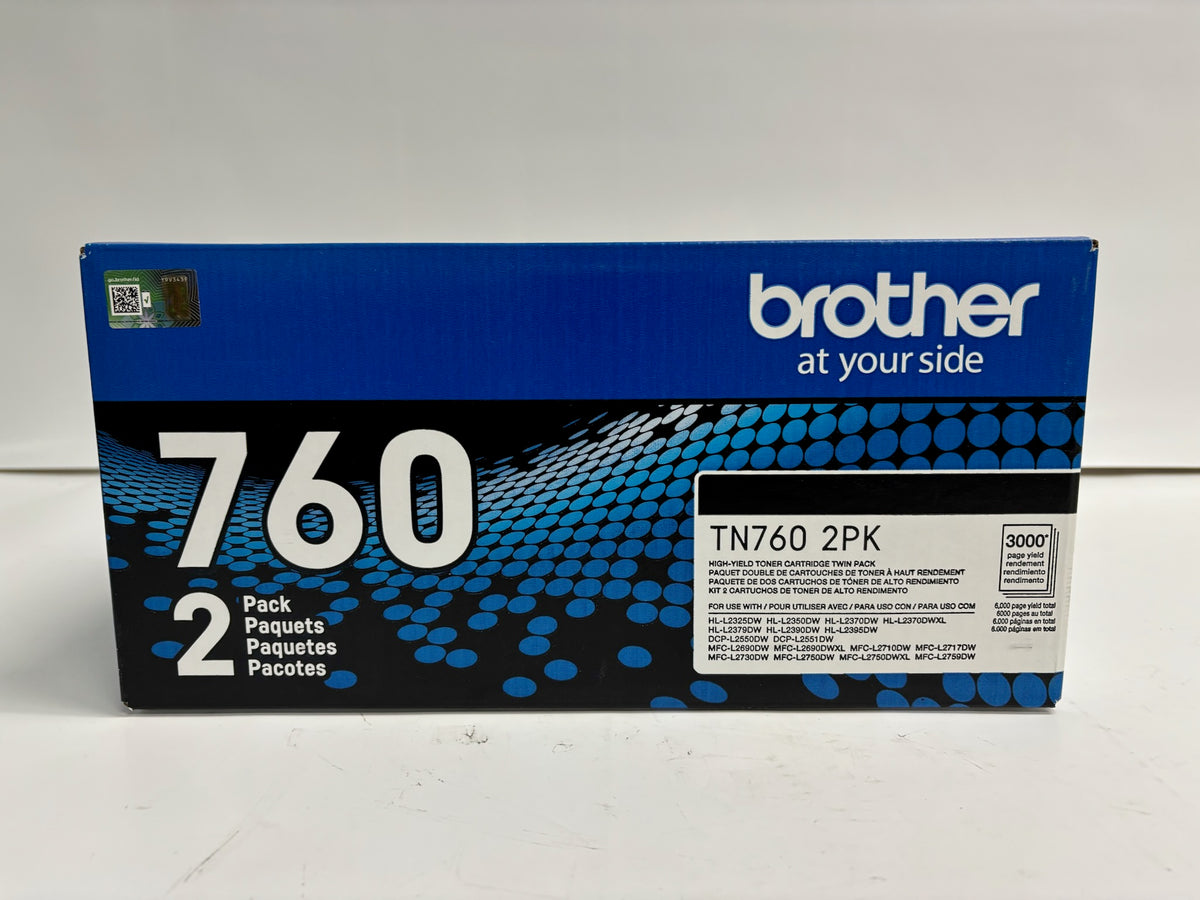 Genuine Brother DCP-L2550DW, HL-L2350DW TN-760, TN760 Black Toner (2 Pack)