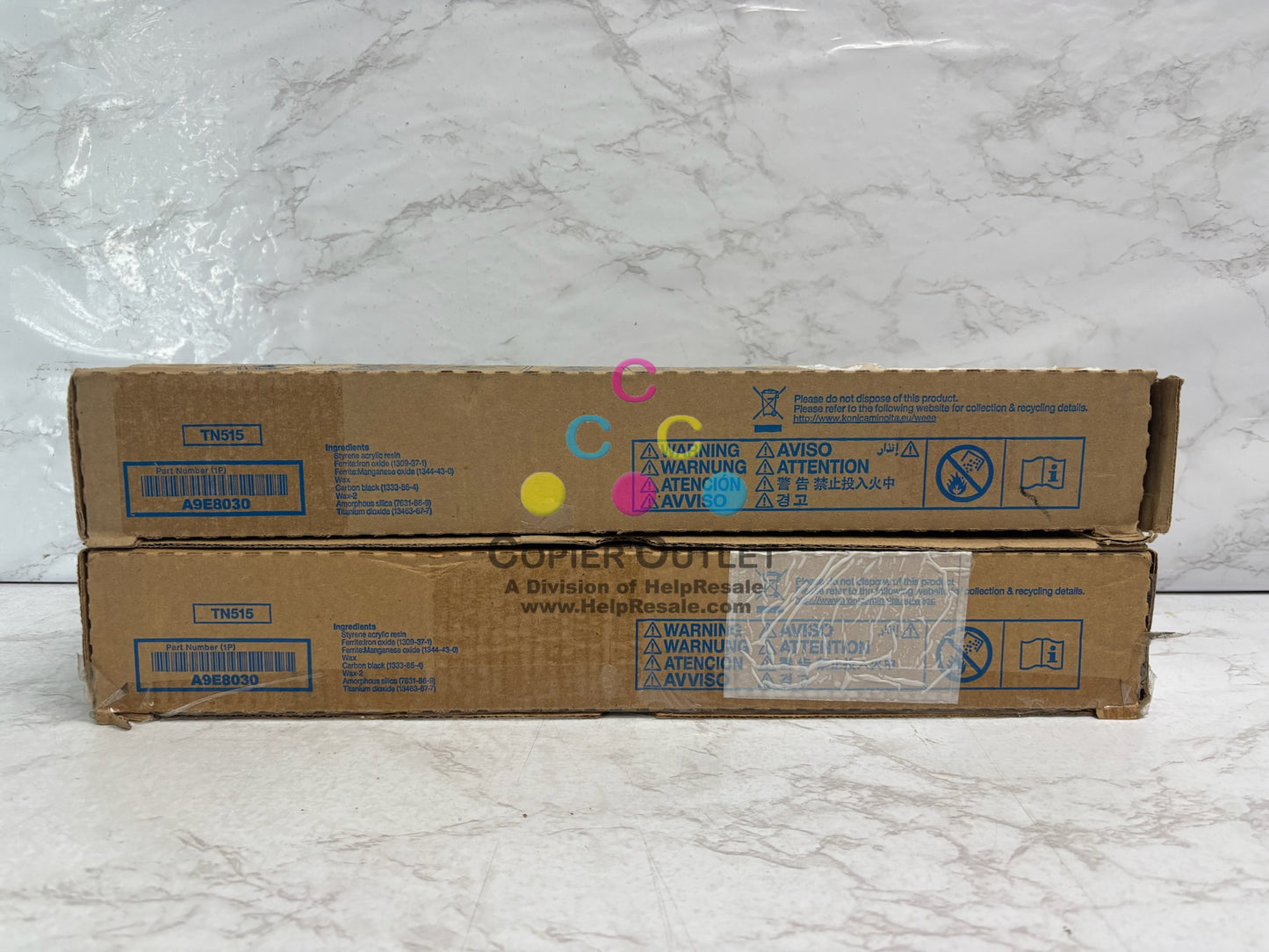 2 Genuine Konica Minolta BizHub 458, 558 Black Toners TN515K A9E8030 (Bad Boxes)