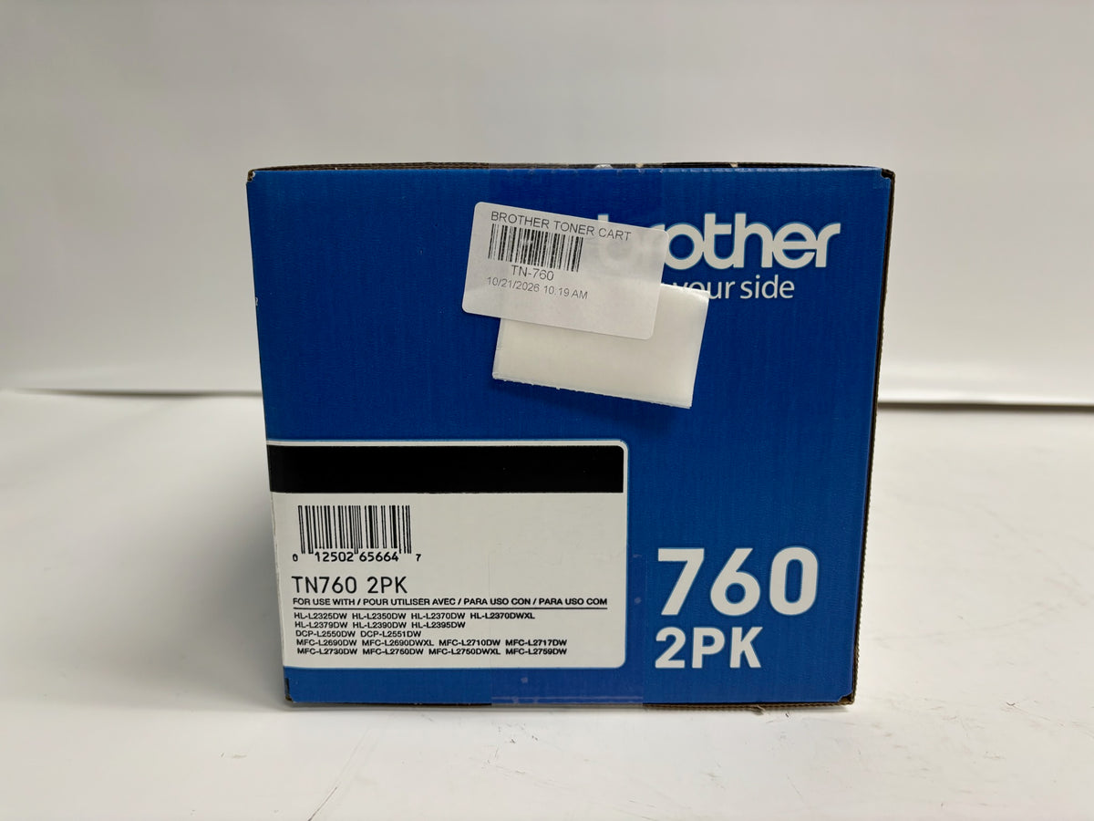 Genuine Brother DCP-L2550DW, HL-L2350DW TN-760, TN760 Black Toner (2 Pack)