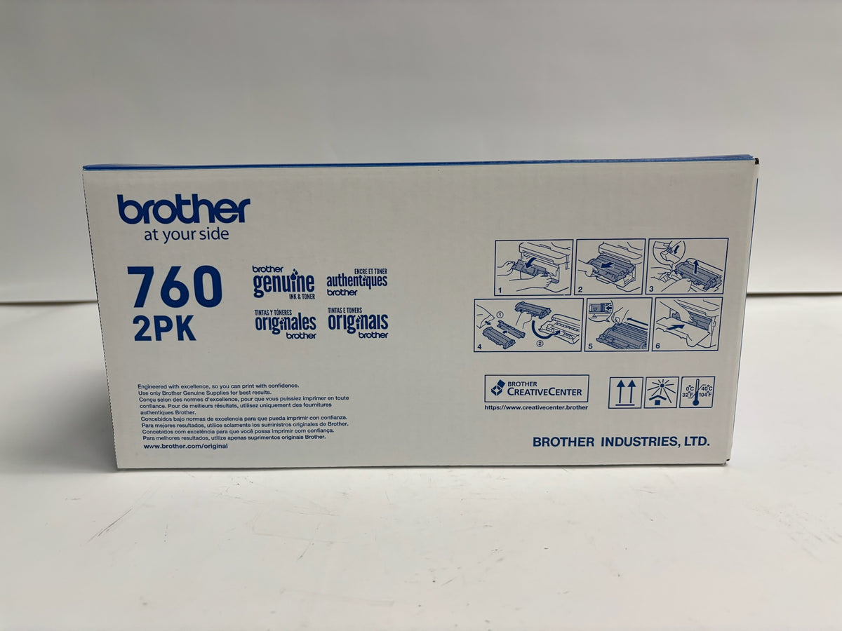 Genuine Brother DCP-L2550DW, HL-L2350DW TN-760, TN760 Black Toner (2 Pack)