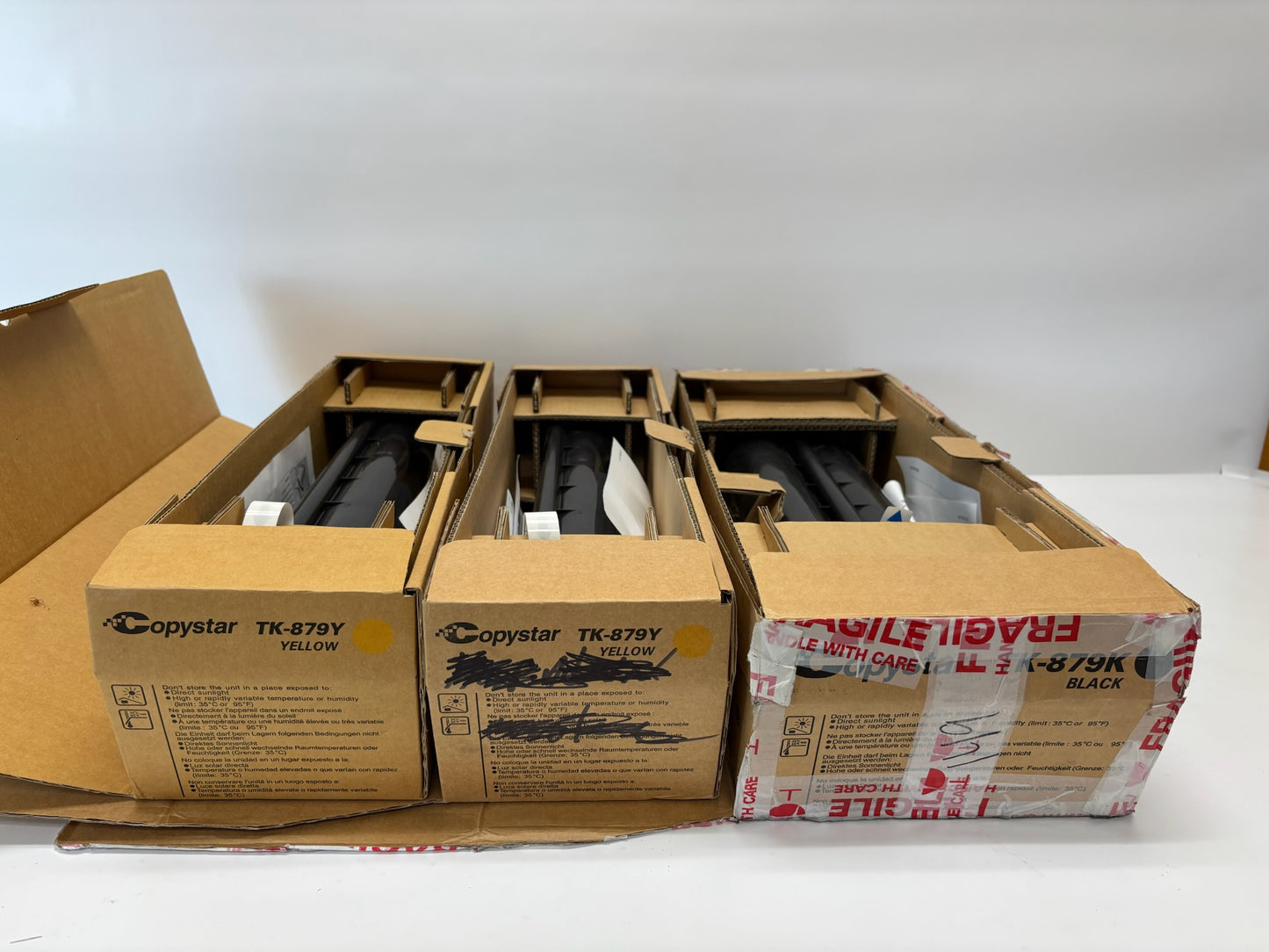 3 Open Genuine Copystar CS650c,CS550c,CS750c Yel & Black Toners TK-879Y, TK-879K