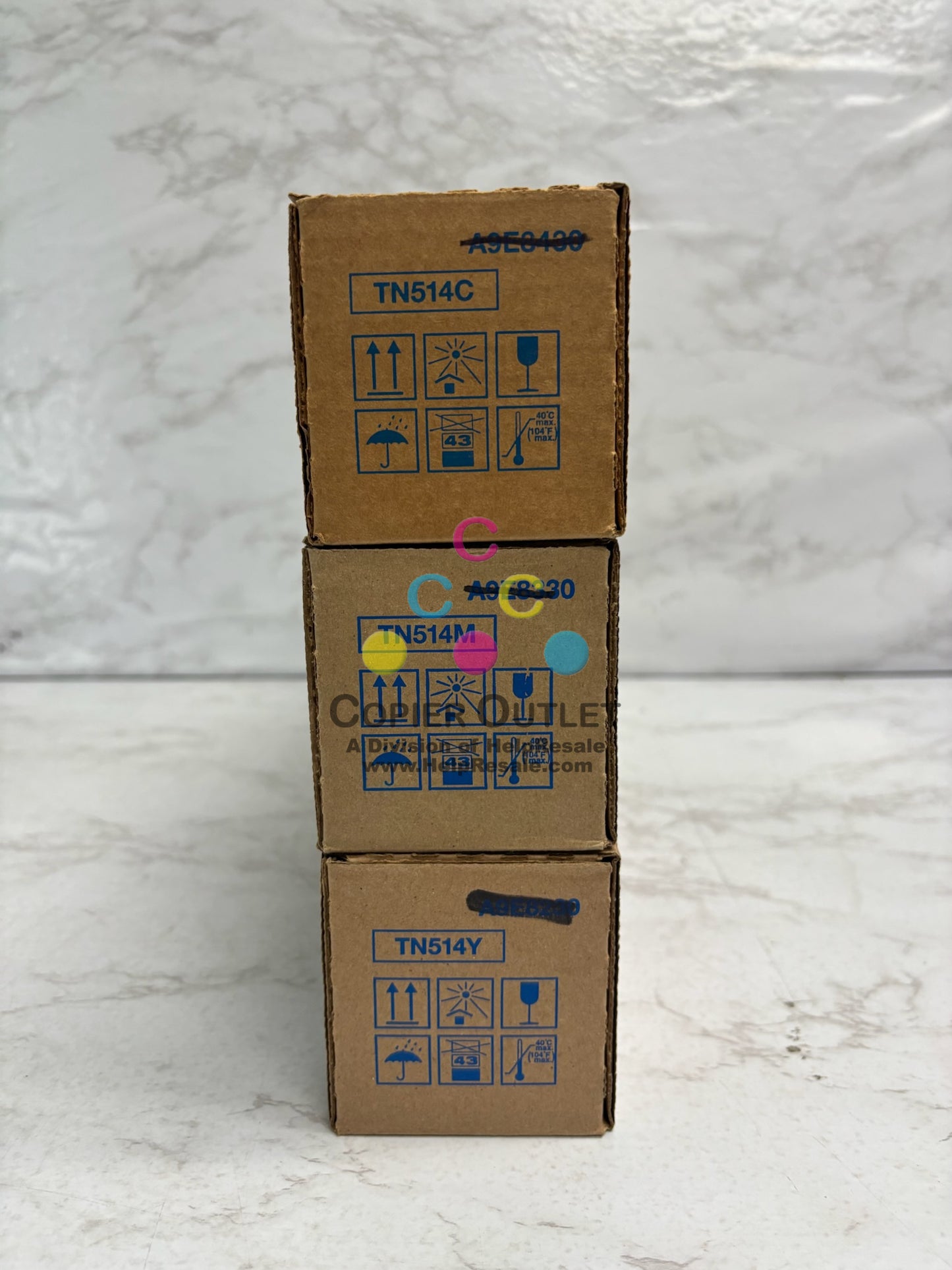 3 OEM Konica Bizhub C458,C558,C658 TN514CMY Low Yield Toners (Net Weight 8.8oz)