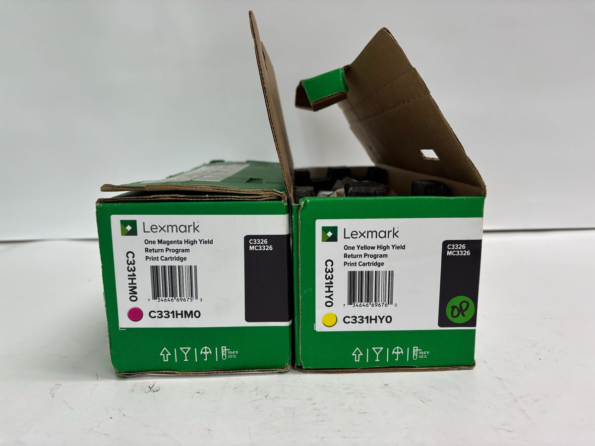Open 2 Genuine Lexmark C3326, MC3326 Magenta & Yellow Toner C331HM0, C331HY0