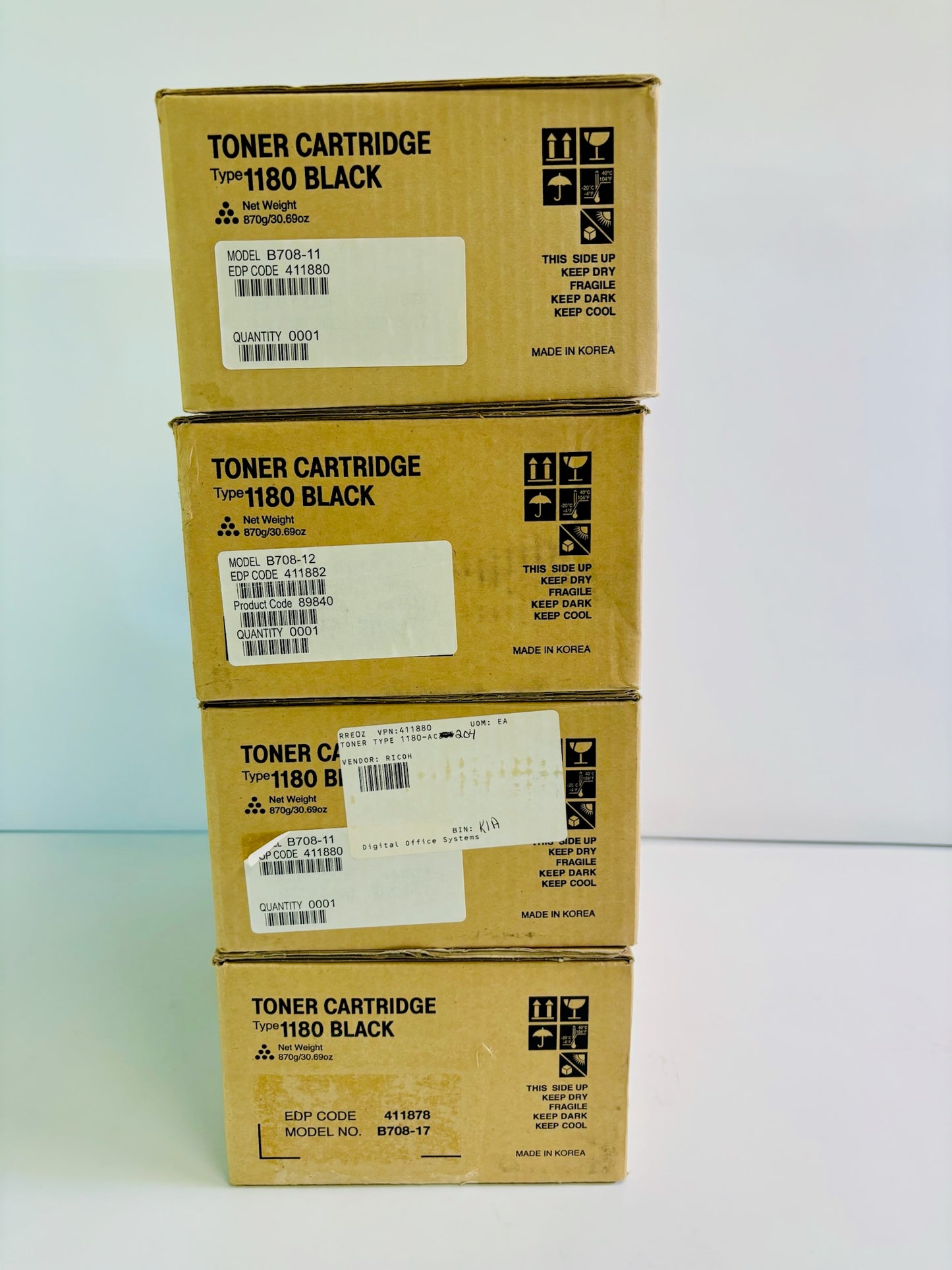 4 Genuine Ricoh DSM-515PFC Black Toner Cartridge Type 1180, B708-11, 89840
