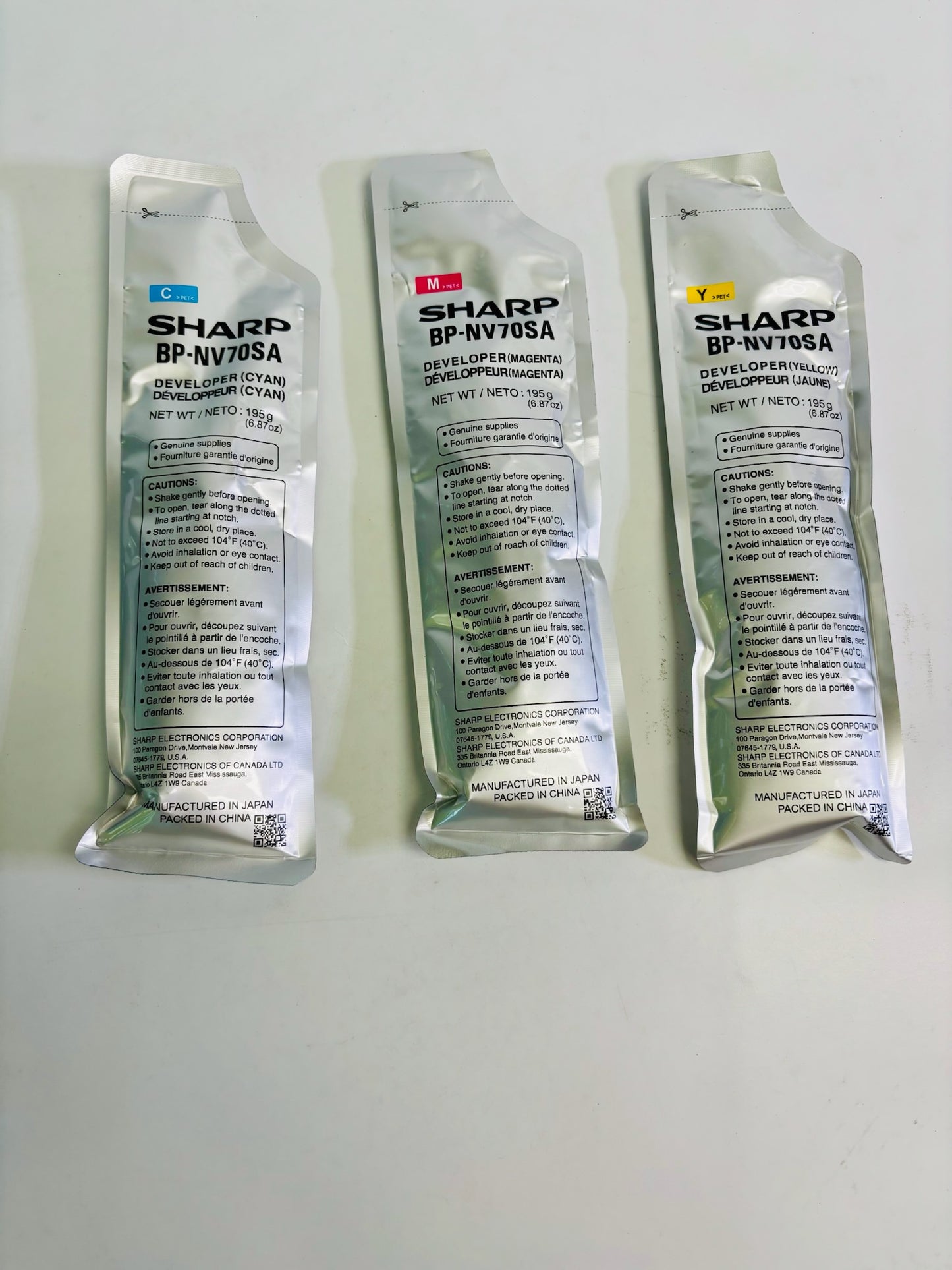 3 OEM Sharp BP-50C26 Cyan, Magenta & Yellow Developer BP-NV70SA,BPNV70SA