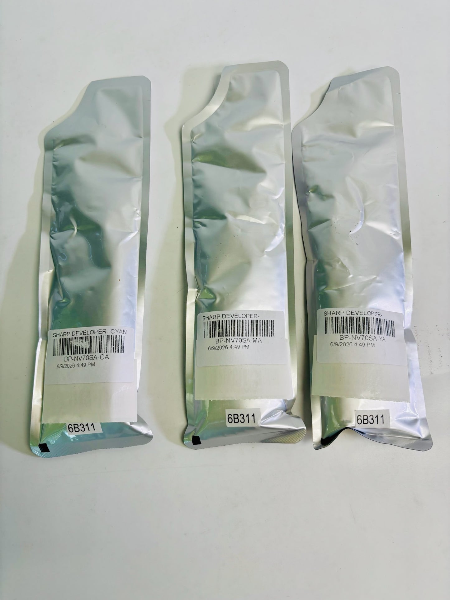 3 OEM Sharp BP-50C26 Cyan, Magenta & Yellow Developer BP-NV70SA,BPNV70SA