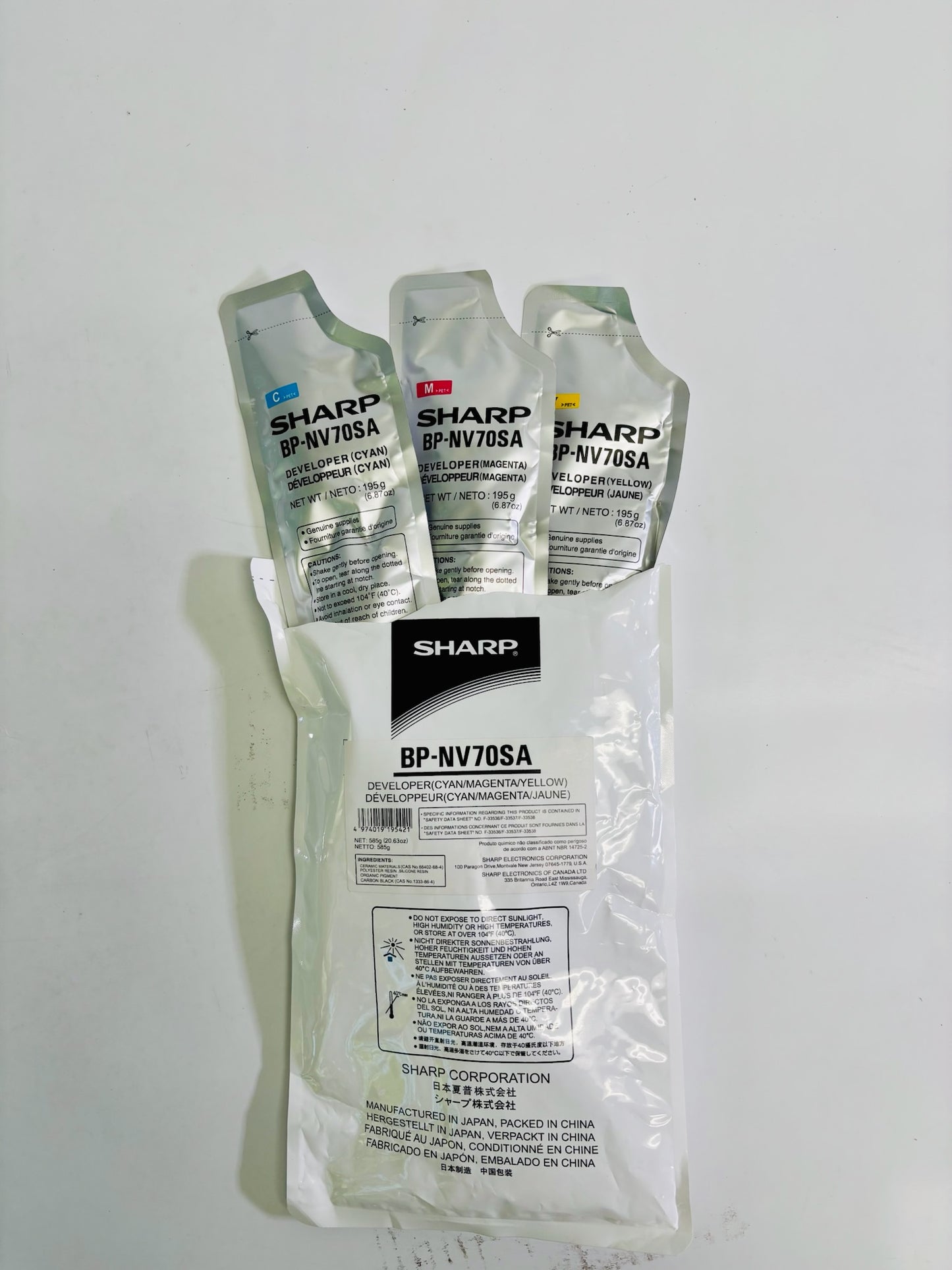 3 OEM Sharp BP-50C26 Cyan, Magenta & Yellow Developer BP-NV70SA,BPNV70SA