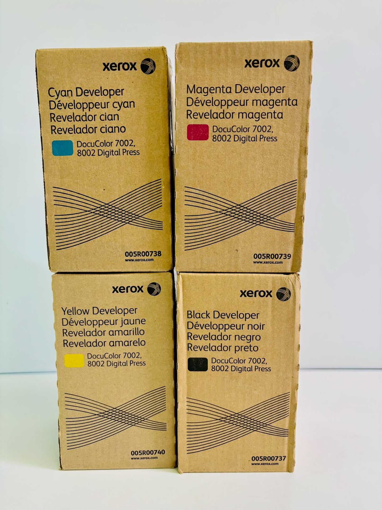 4 Genuine Xerox DocuColor 7002 8002 CMYK Developer 005R00737, 738, 739, 740