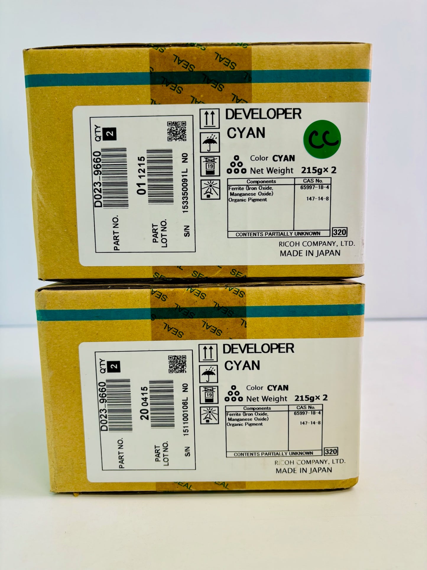 2 Genuine Ricoh Aficio MP C2800, C2800SPF Cyan Developer D023-9660, D0239660