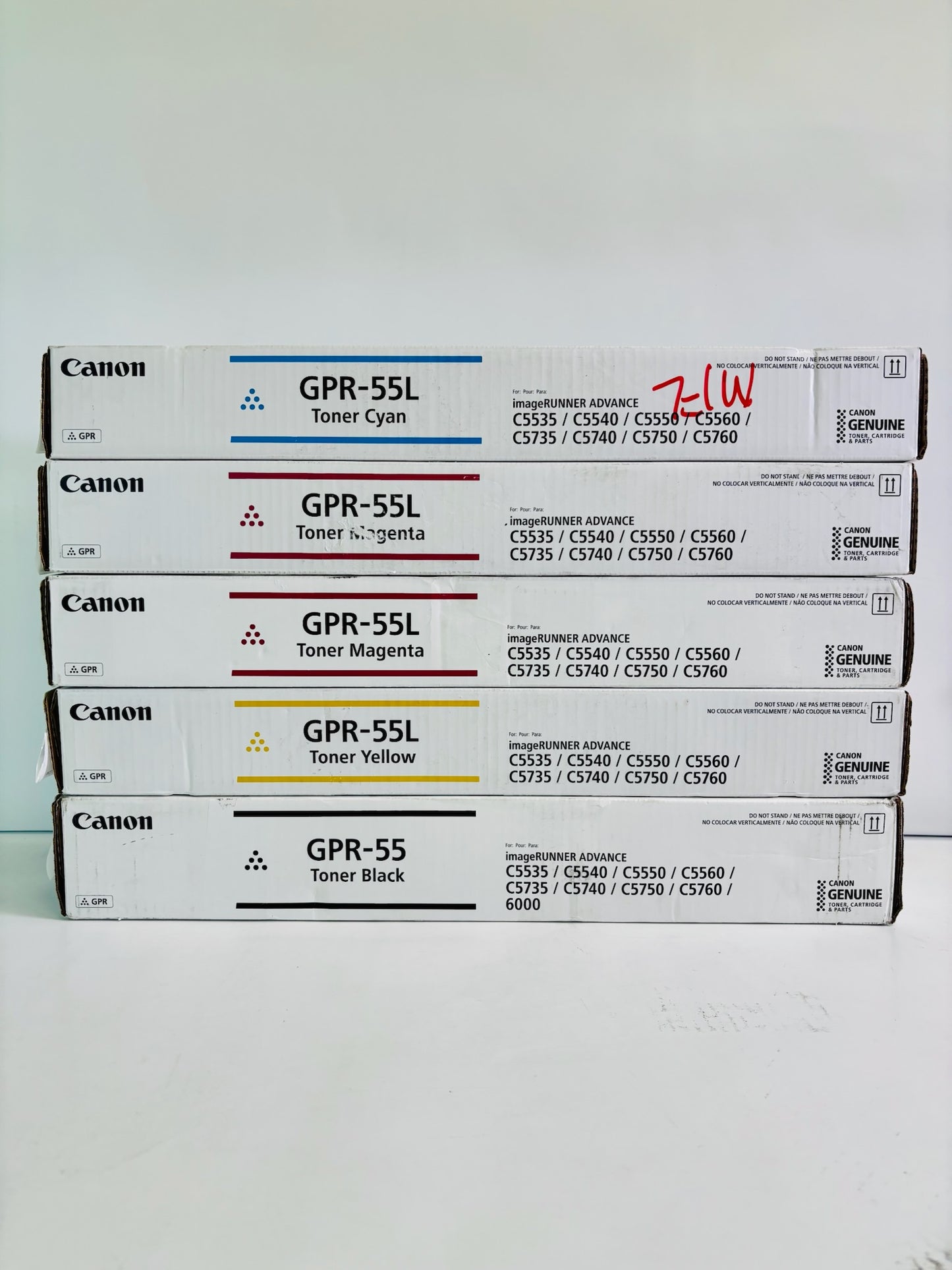 5 Genuine Canon iR Advance C5535i, C5540i CMMYK Toner GPR-55L, GPR55K