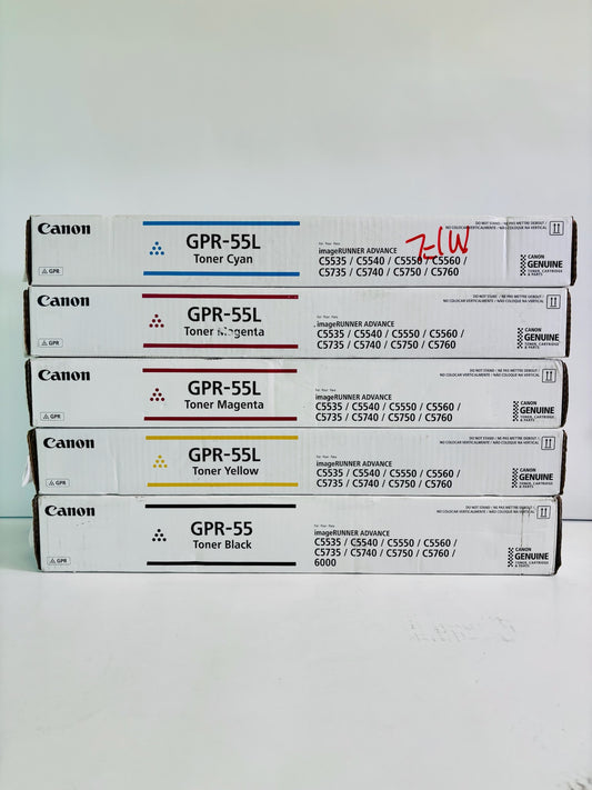 5 Genuine Canon iR Advance C5535i, C5540i CMMYK Toner GPR-55L, GPR55K