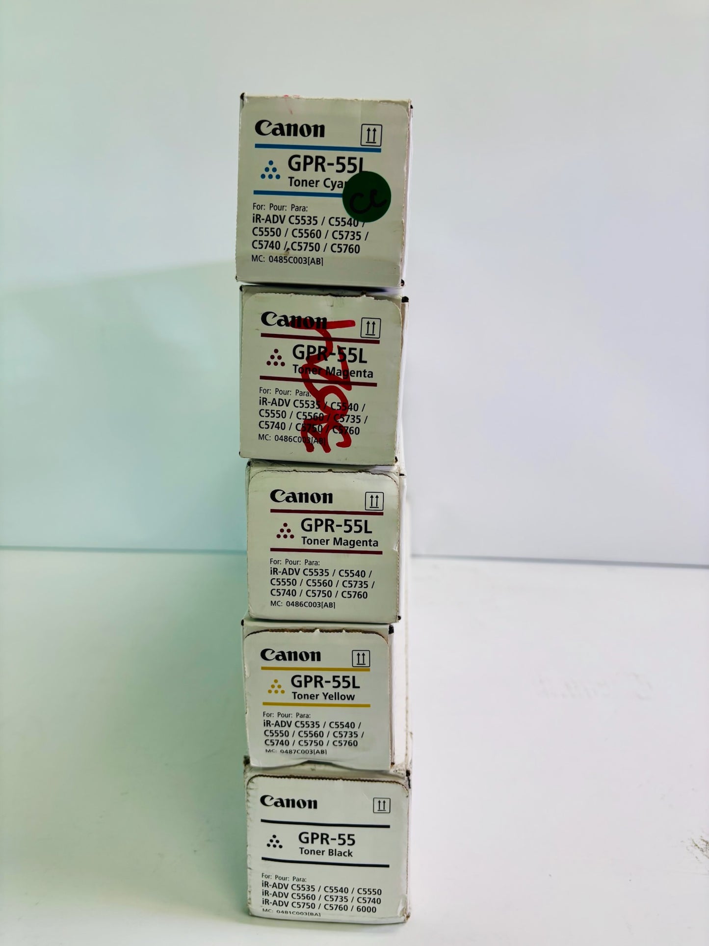 5 Genuine Canon iR Advance C5535i, C5540i CMMYK Toner GPR-55L, GPR55K