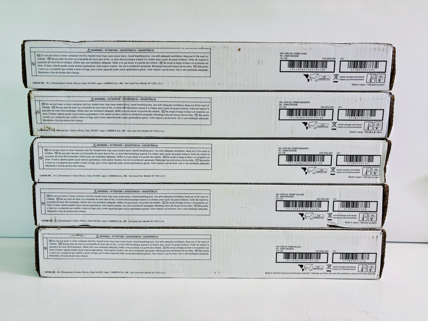 5 Genuine Canon iR Advance C5535i, C5540i CMMYK Toner GPR-55L, GPR55K