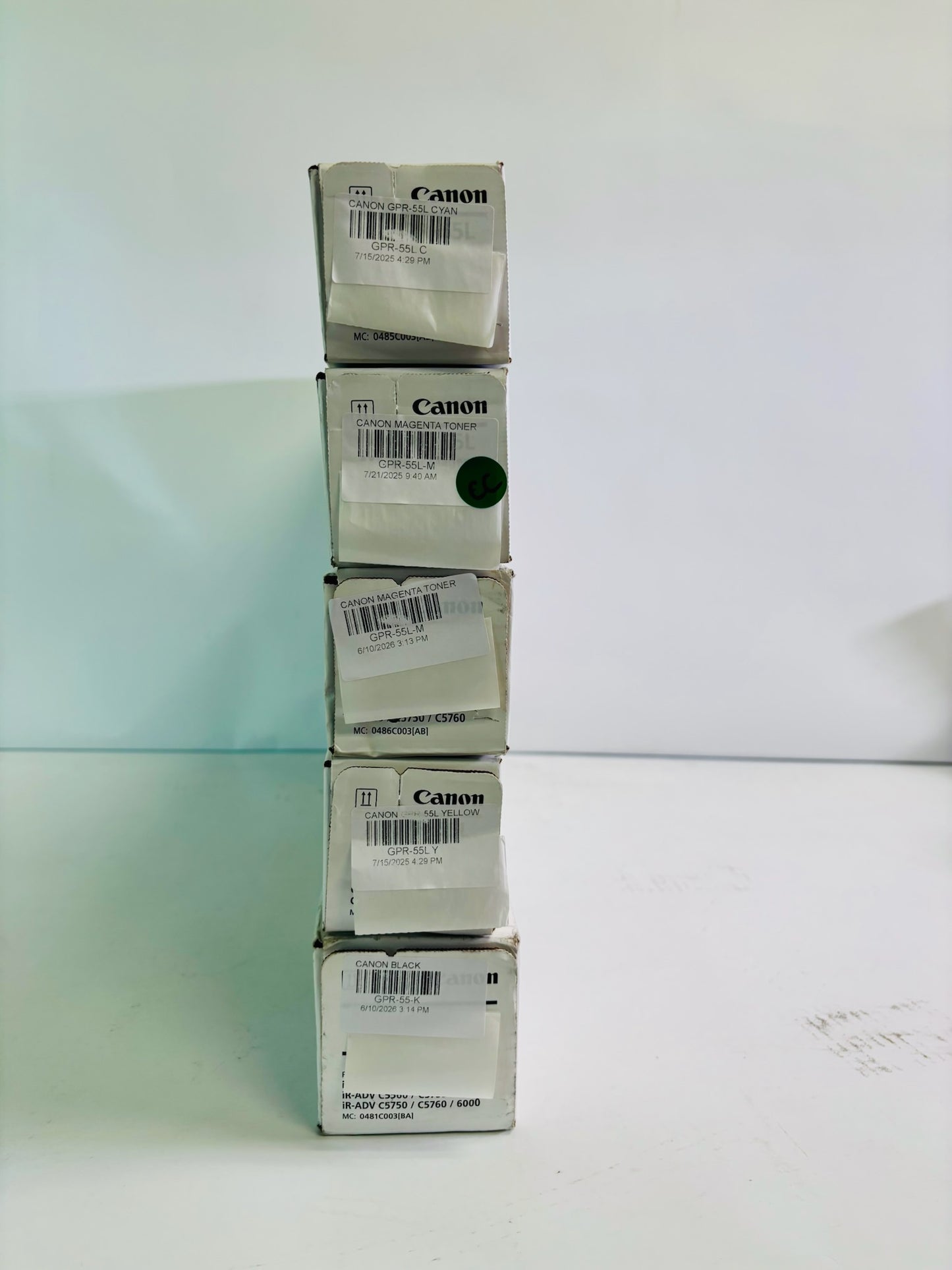 5 Genuine Canon iR Advance C5535i, C5540i CMMYK Toner GPR-55L, GPR55K