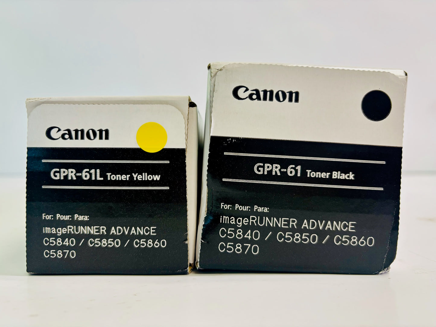 2 Genuine Canon iR Advance DX C5840i, C5850i, Yellow & Black Toner GPR61K, GPR-61LY