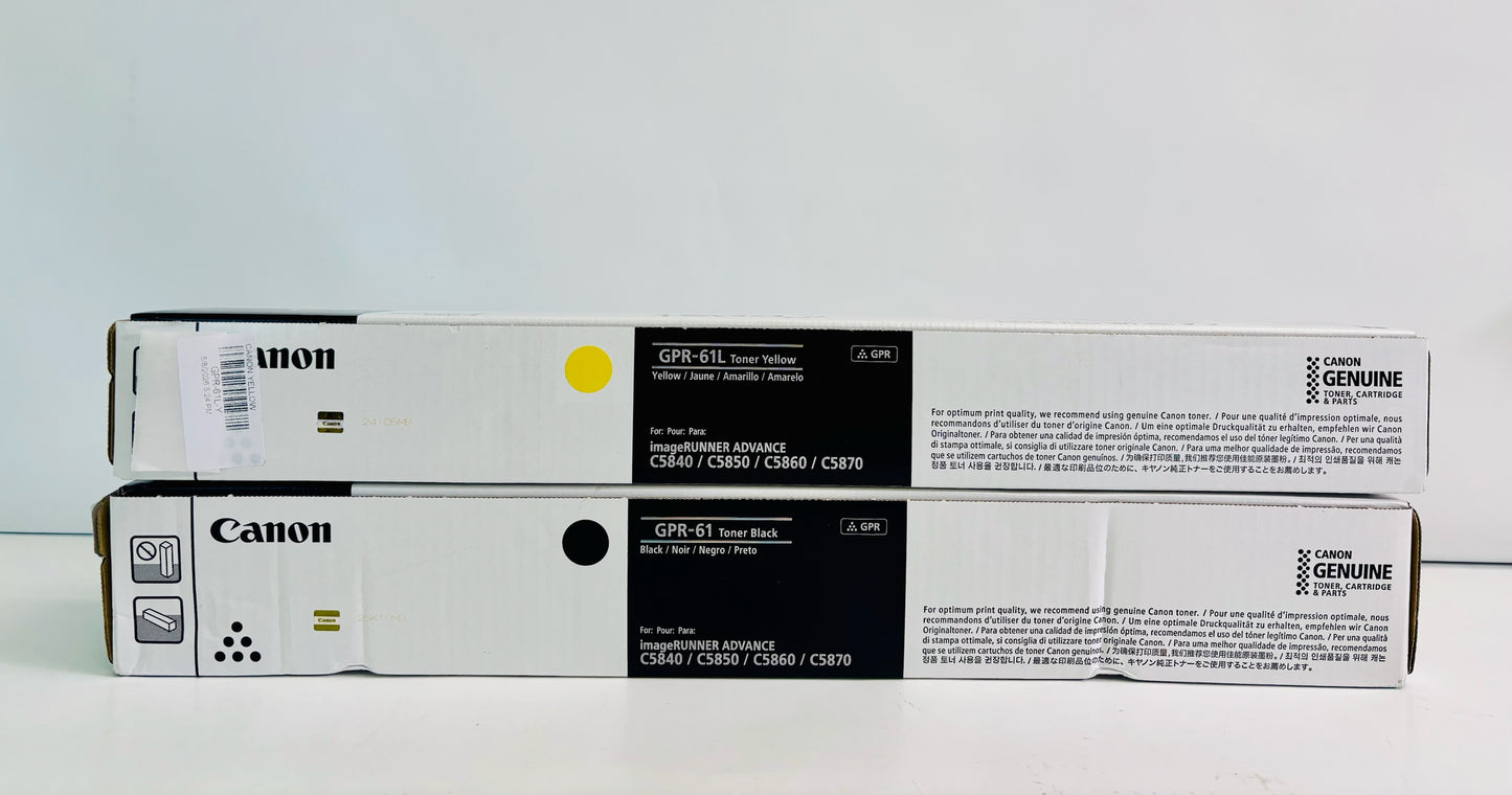 2 Genuine Canon iR Advance DX C5840i, C5850i, Yellow & Black Toner GPR61K, GPR-61LY